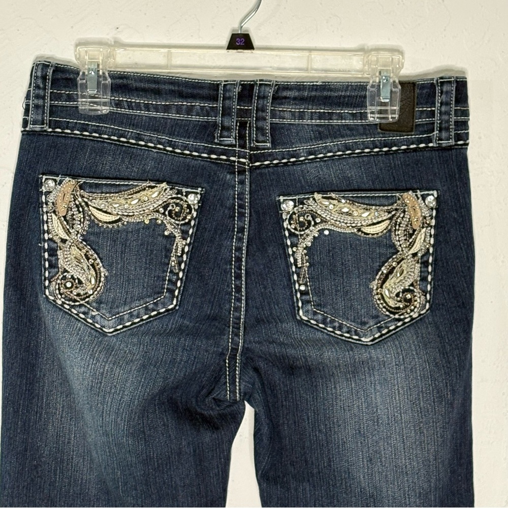 Grace In LA Skinny Sequins Sparkle Stretch Blue Jeans Women’s Sz 8 Mid 32.5x31‎